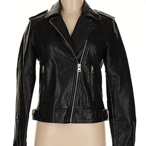 Topshop Black Leather Jacket with Silver Details